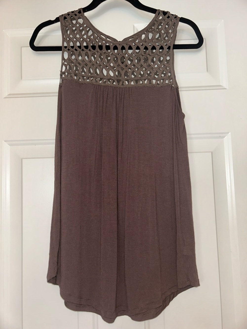 Crocheted A-Line Sleeveless Top L Brown Earthy Casual Flowy Draped Lightweight